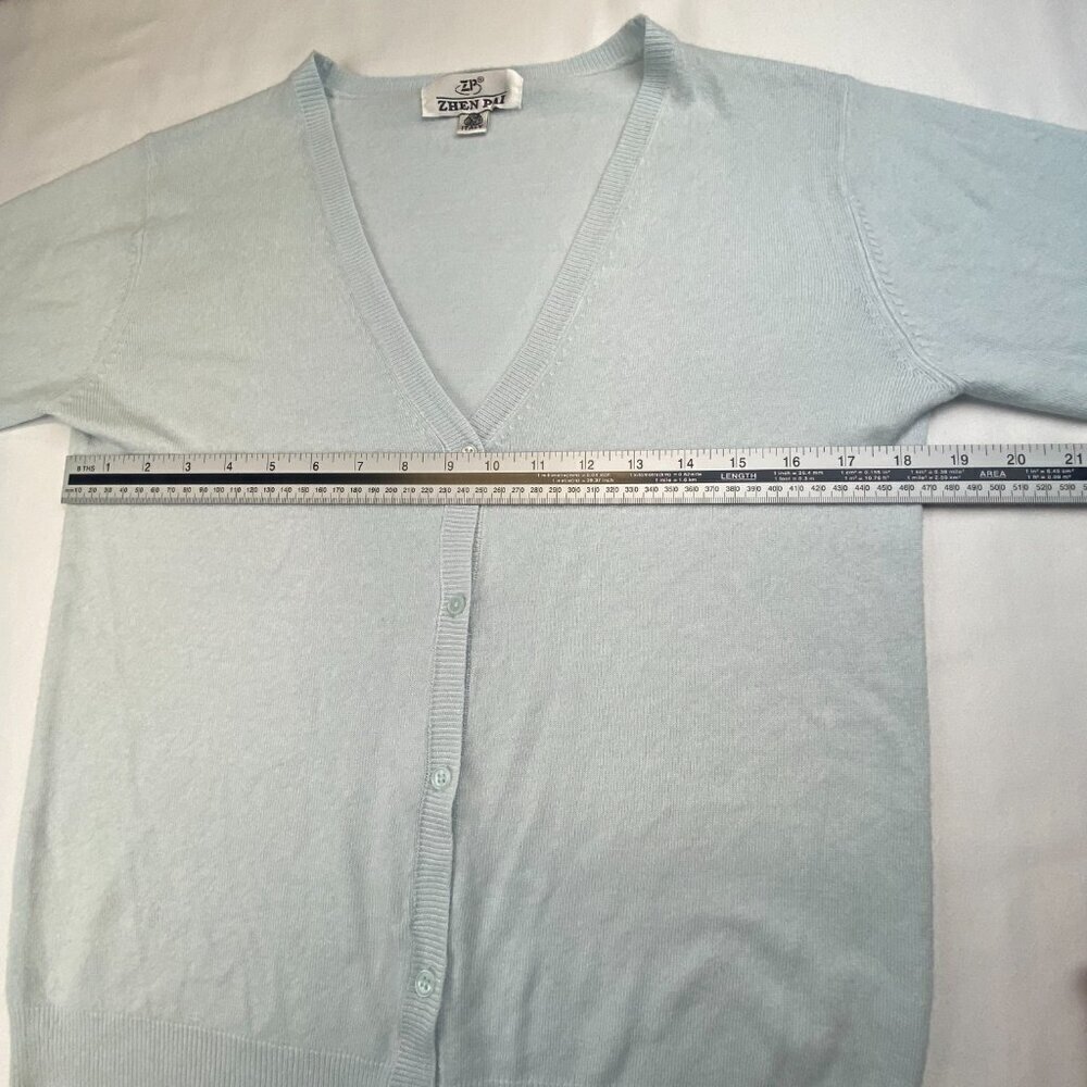 Italian Wool Cardigan Sweater Button Down Medium V-Neck Icy Light Blue - Picture 6 of 12